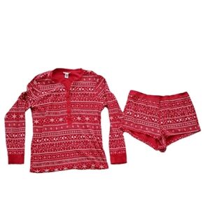 Victoria's Secret Thermal Short Pajama PJ Set Fair Isle Size Large Christmas